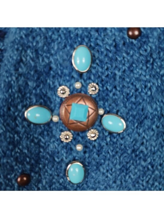 Turquoise Bejeweled Blue Marled Knit Toggle Vest Womens 2X Eclectic Art To Wear - Picture 4 of 10